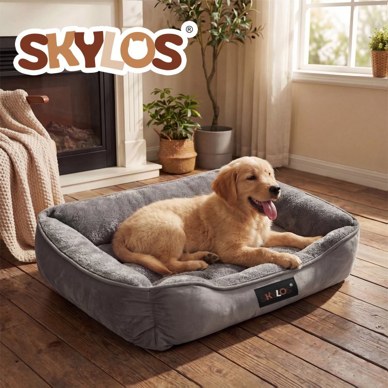 Skylos Orthopedic Dog Bed Large Soft Arctic Velvet Pet Bed Mattress Anti-Slip