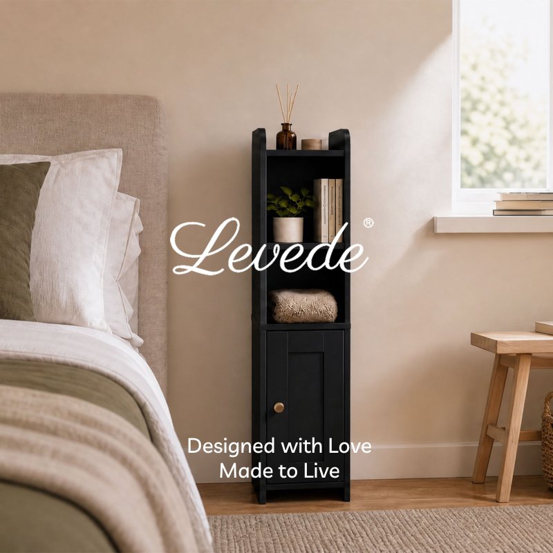 Levede Bathroom Cabinet Slim Corner Storage Adjustable Shelves PB MDF Black