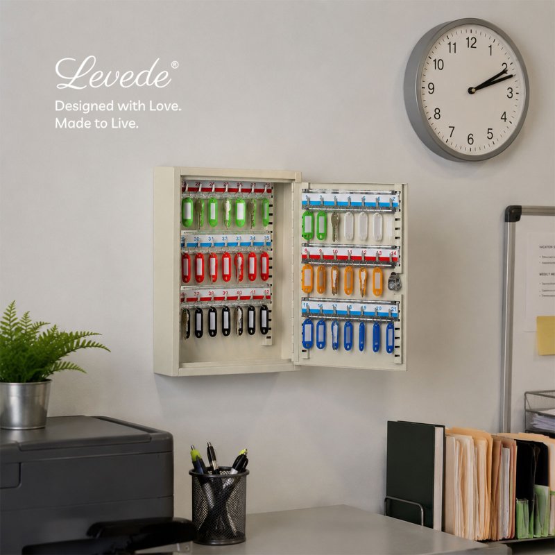 Levede Key Safe Cabinet 42-Key Steel Wall Mounted Lock Box With Labels White