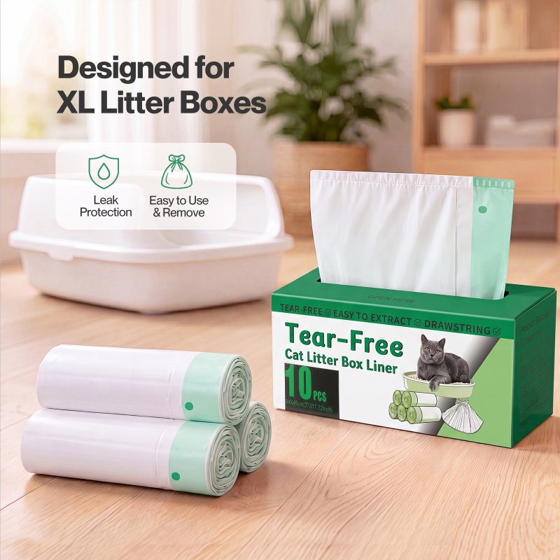 Skylos Cat Litter Bags XL Drawstring Heavy Duty 30 Pack 3 Rolls Easy Seal HDPE