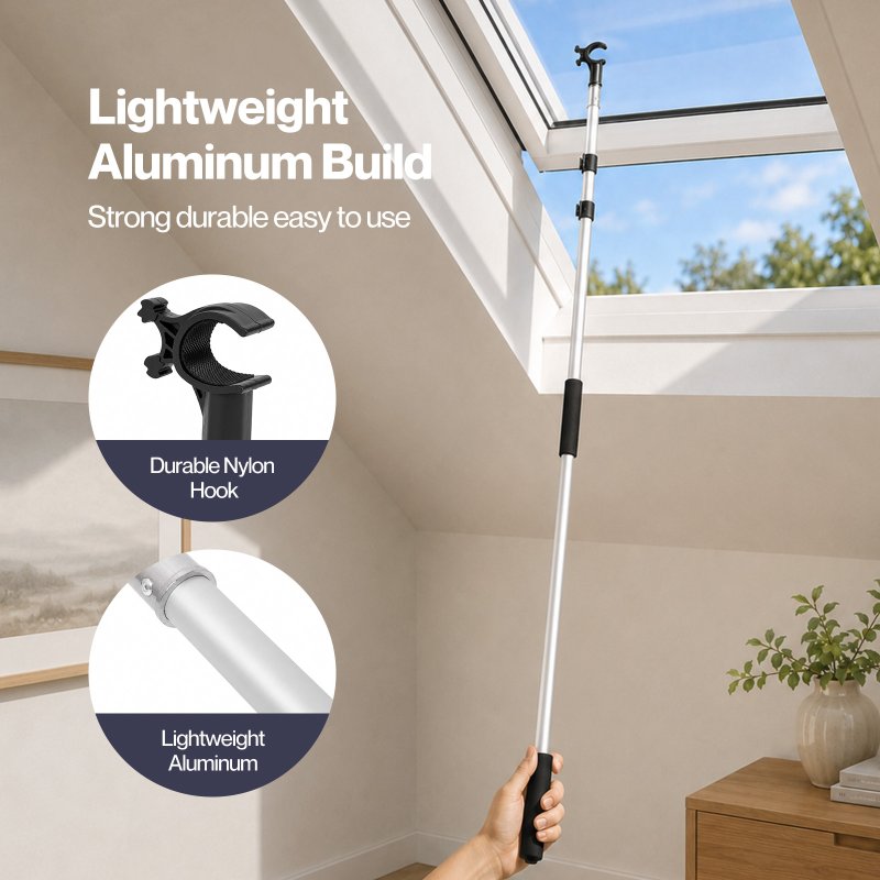 Levede Skylight Opener Telescopic Window Pole 1.1-2m Roof Window Aluminium Black