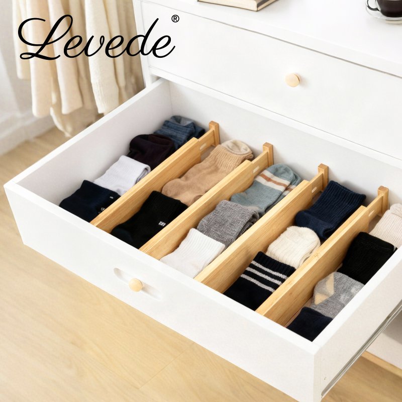 Levede Adjustable Drawer Divider Bamboo 4PC Expandable Organisers Spring Loaded