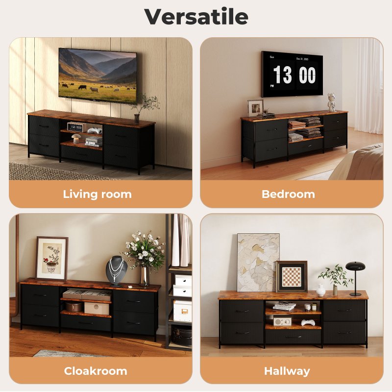 Levede TV Stand Cabinet Entertainment Unit Stand 140cm 5 Drawers Storage Shelves