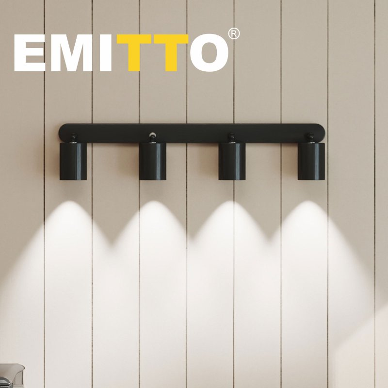 EMITTO Led Ceiling Spot Light GU10 4-Way Fully Adjustable Steel Modern Black