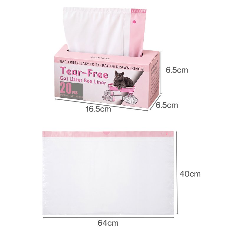 Skylos Cat Litter Bags for Robot Litter Box Drawstring 120 Pack HDPE Pink