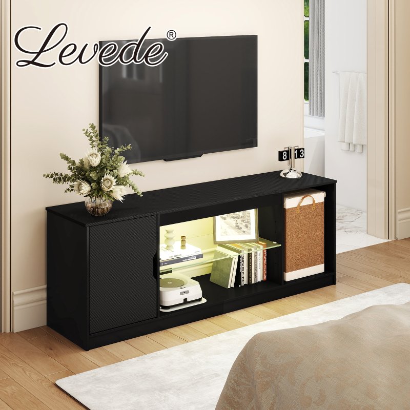 Levede TV Stand Entertainment Unit TV Cabinet Stand Storage with LED 140cm Black