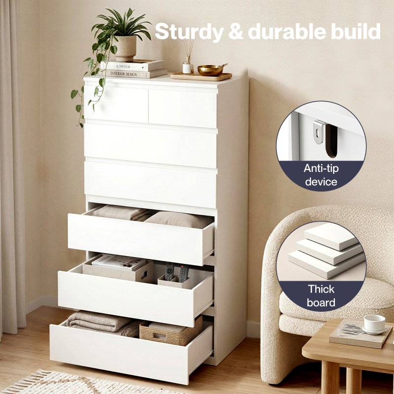 Levede Tall Chest of Drawers White Storage Cabinet for Bedroom Hallway Home