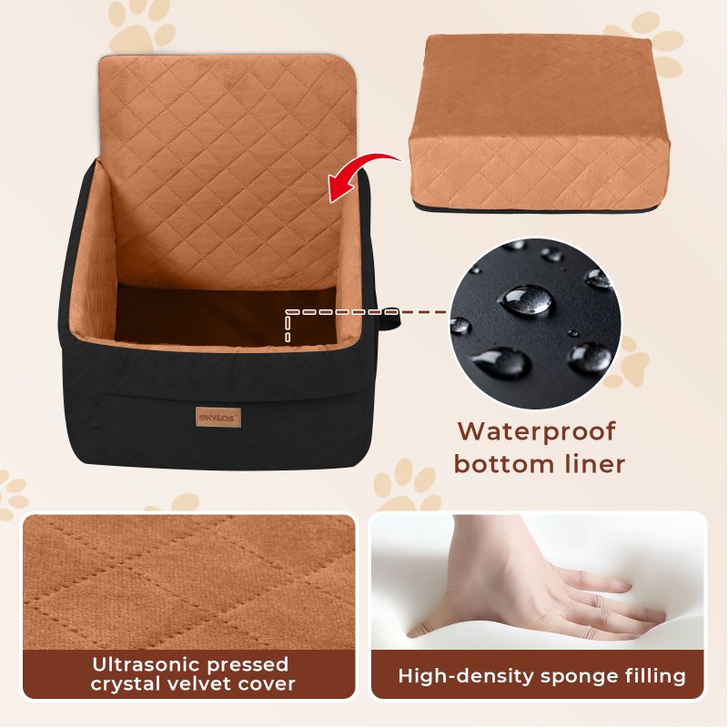 Skylos Dog Booster Car Seat Portable Travel Carrier Bed Basket Pet Puppy Brown
