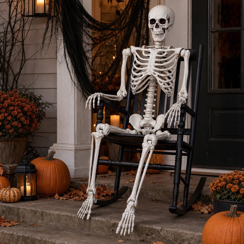 Yezi Halloween Skeleton Life Size 169cm Posable Jointed ABS Spooky Patio White