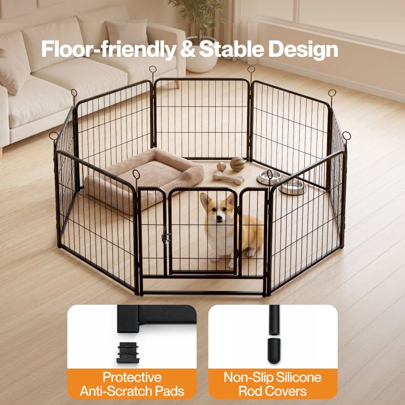 Skylos Dog Pen 8 Pcs Steel 60cm Foldable Indoor Outdoor Pet Enclosure Black