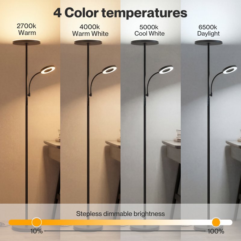 Emitto Modern Floor Lamp 2-in-1 Adjustable Reading Light Remote Control Timer