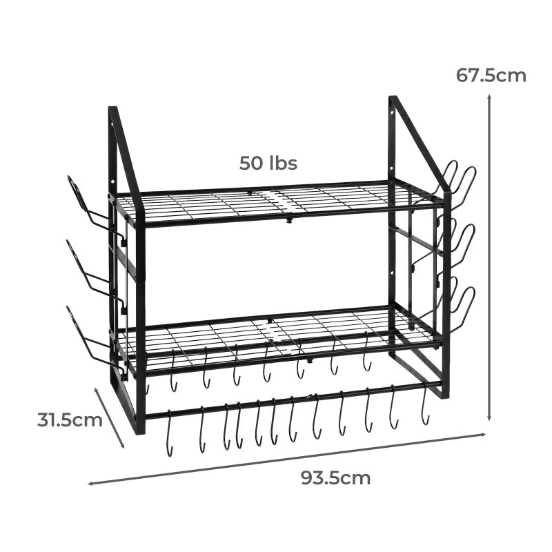 TOQUE Pot Rack Kitchen Storage Organiser Shelf Pan Rack 20 Hooks Lid Holders