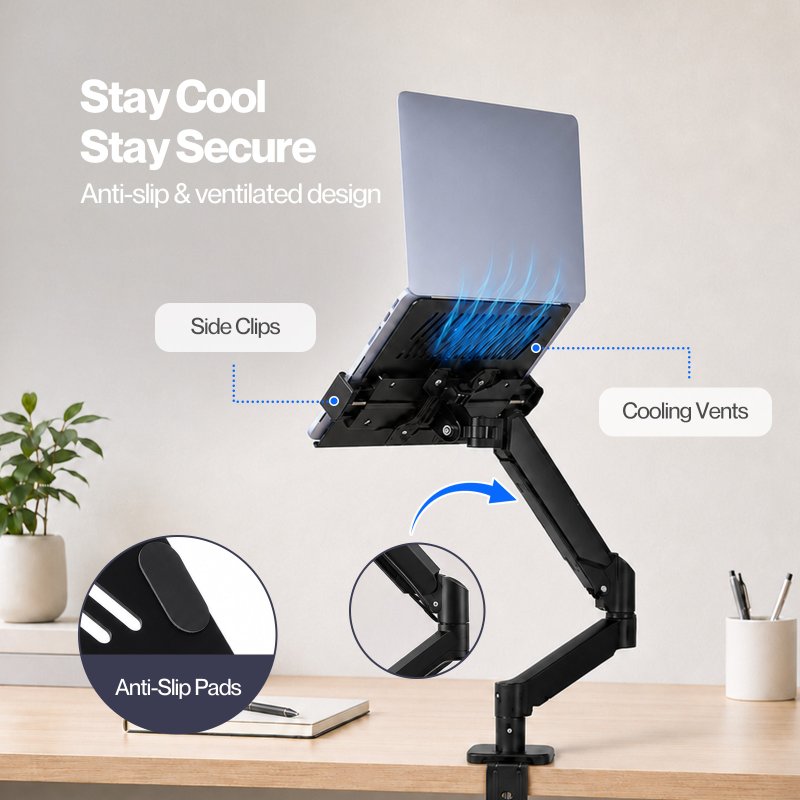 Levede Single Monitor Arm Tray Laptop Stand Adjustable Gas Desk Mount Black