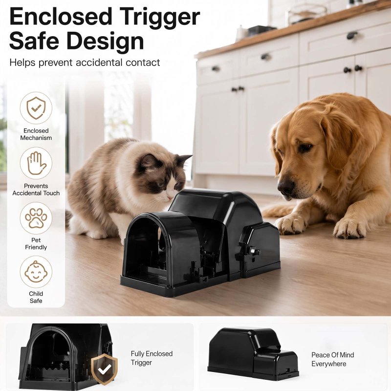 TOQUE Mouse Trap Quick Tunnel Catch Safe Reusable Indoor for Kitchen Black 4pc