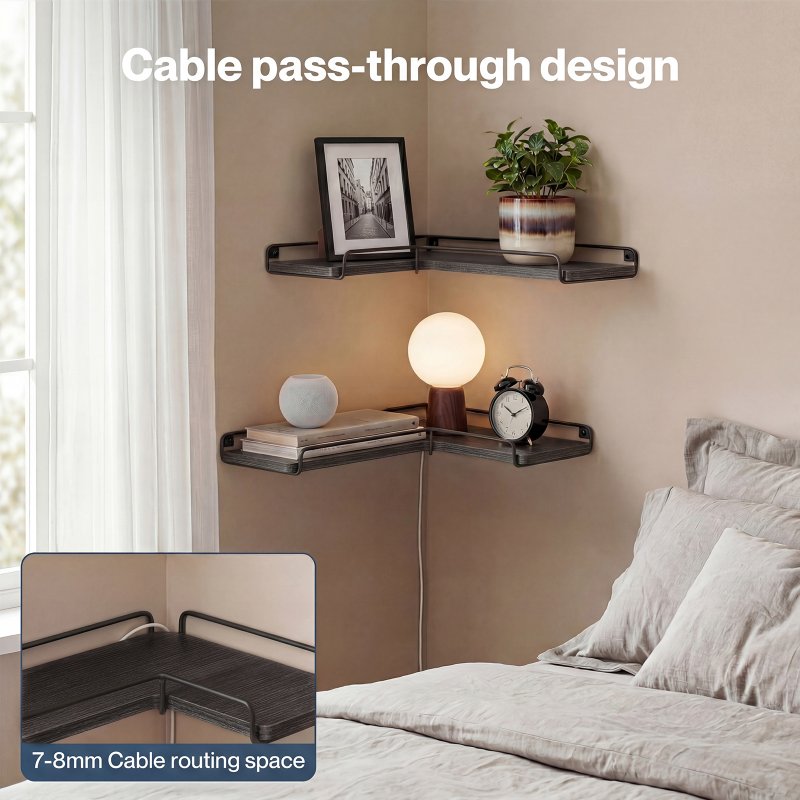 Levede Floating Shelves Set of 2 L-Shaped Corner Shelves Wall Mounted Black