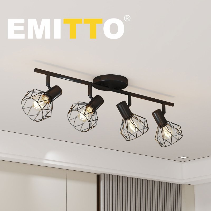 EMITTO LED Spot Ceiling Light 4-Way Adjustable Vintage Black Metal E14 Fixture