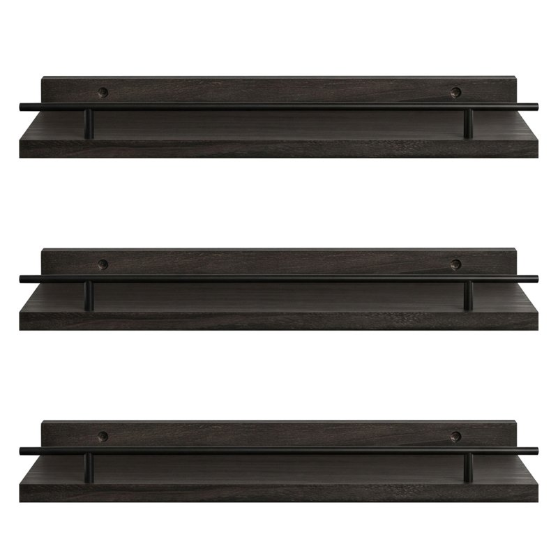 Levede Floating Shelves Set of 3 Wooden Wall Mounted Shelves Storage Black