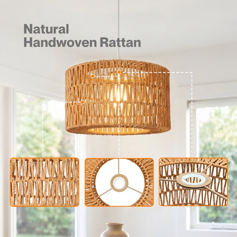 Emitto Lamp Shade Boho Woven Light Shade Durable Easy Fit Living Room Yellow