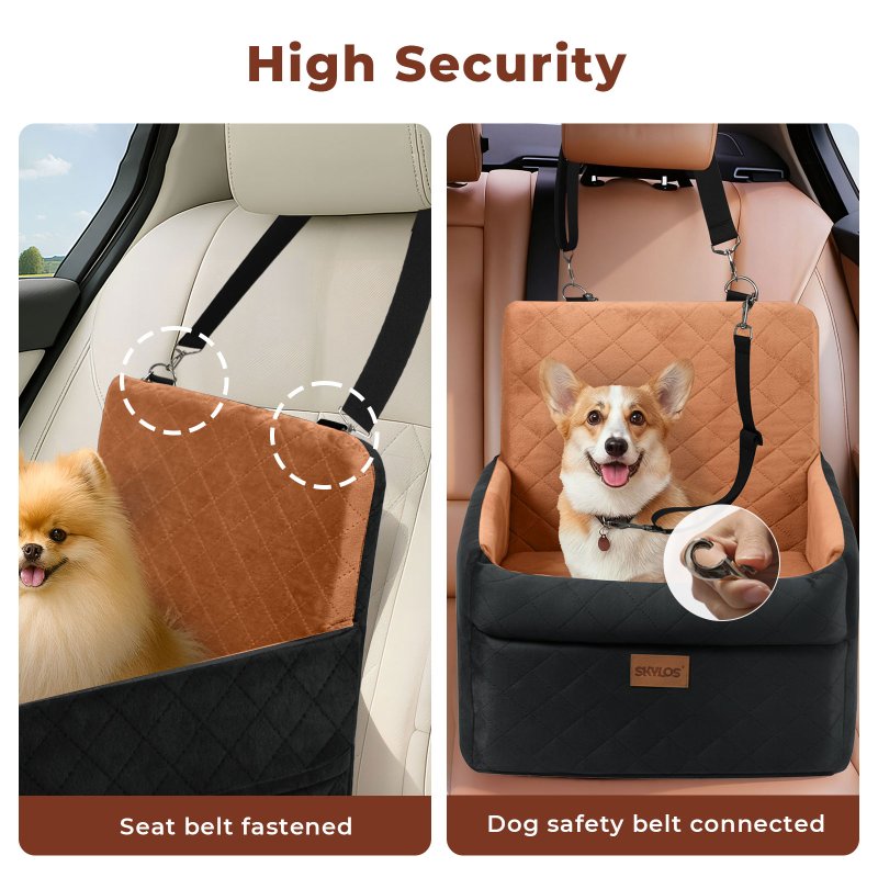 Skylos Dog Booster Car Seat Portable Travel Carrier Bed Basket Pet Puppy Brown