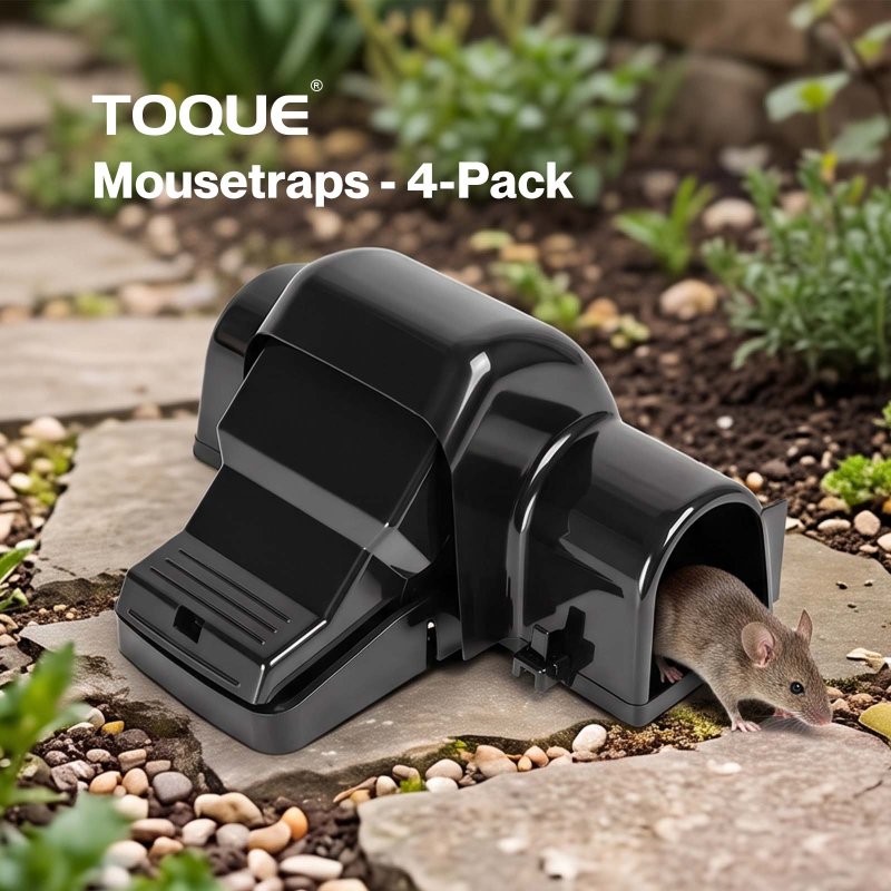 TOQUE Mouse Trap Quick Tunnel Catch Safe Reusable Indoor for Kitchen Black 4pc