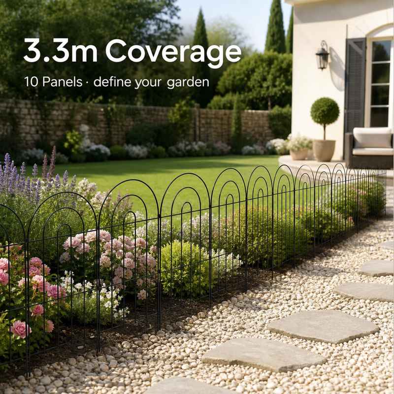 Mountview Garden Fence 10pc Metal Dog Fence Picket Fence Black Steel