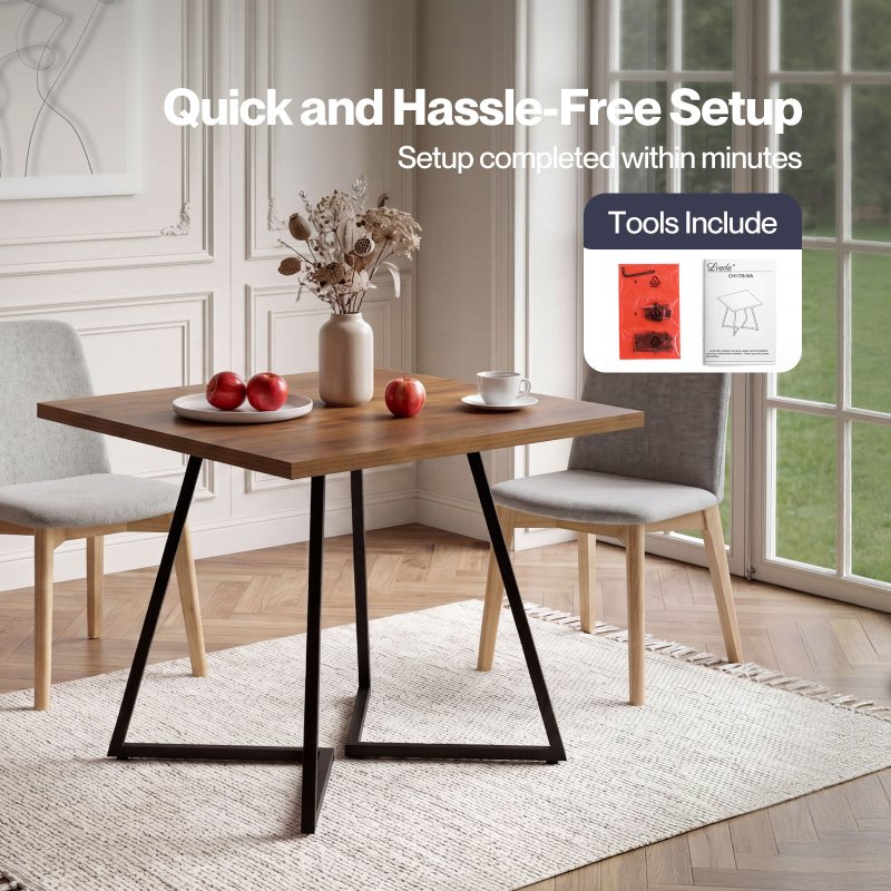 Levede dining table square dining table 80cm 25mm metal frame MDF Walnut