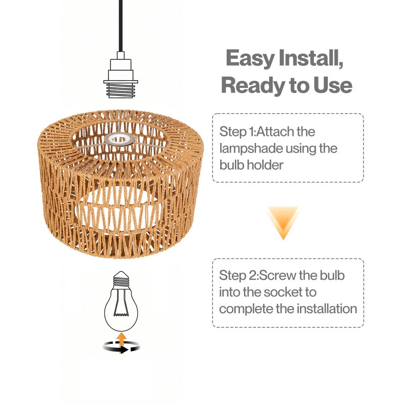 Emitto Lamp Shade Boho Woven Light Shade Durable Easy Fit Living Room Yellow