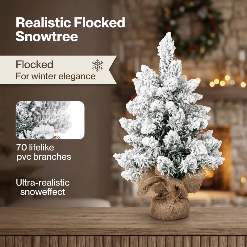 Santaco Christmas Tree Mini 49cm Snow Flocked PVC LED Tabletop Desk Xmas White