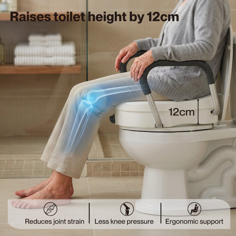 Levede Raised Toilet Seat 12cm Riser with Adjustable Arms for Elderly Disabled