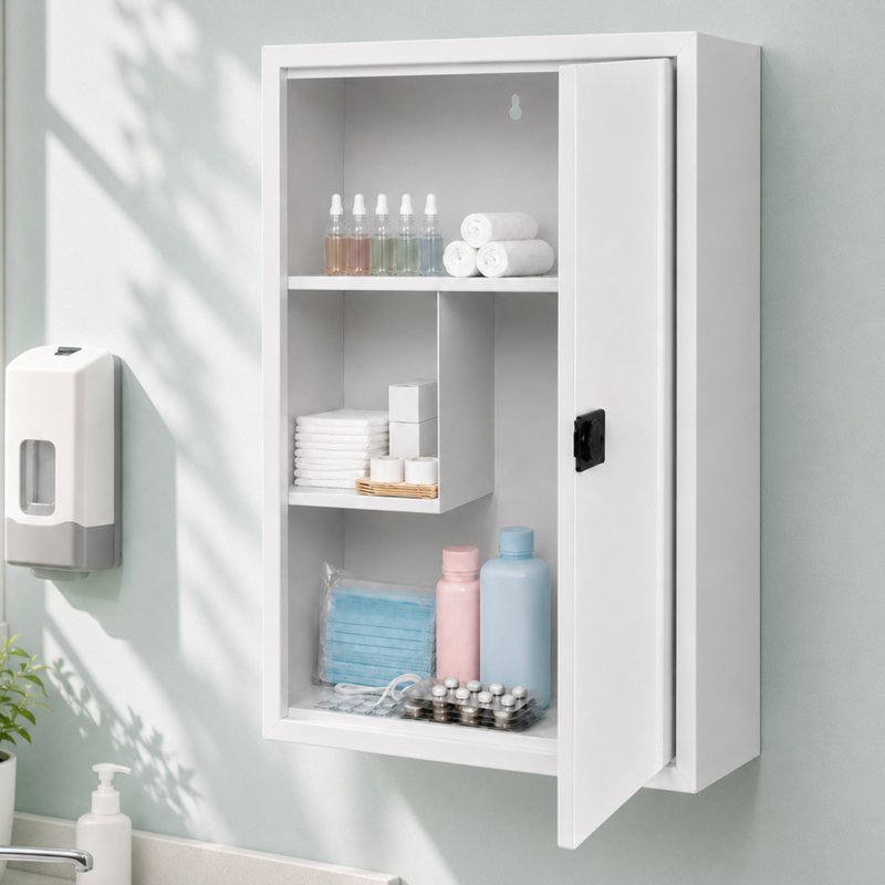 Levede Medicine Cabinet Lockable Storage Box Wall Mounted Metal Home White