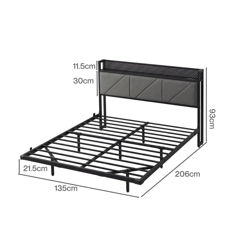 Levede Floating Bed Frame Double LED Lights Upholstered USB Storage Headboard