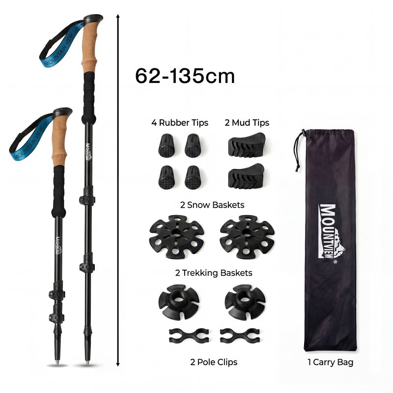 Mountview Trekking Poles Carbon Fibe Lightweight Hiking Sticks 2PC Black