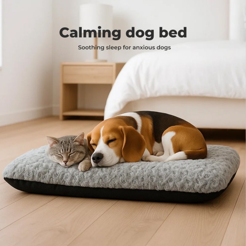 Skylos Pet Dog Bed for Calming Anti Anxiety Soft Plush Cushion Mat Washable