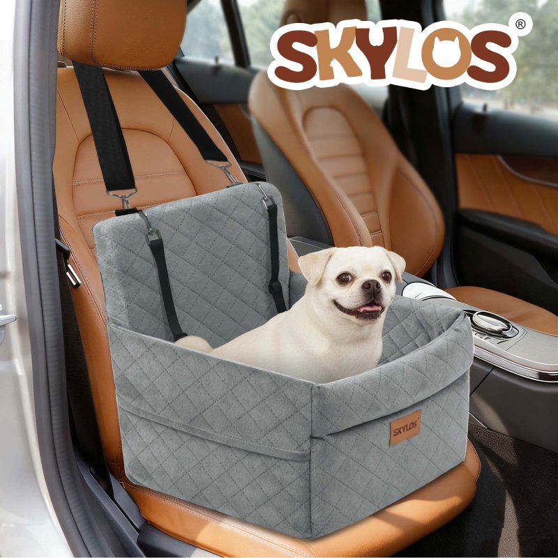 Skylos Dog Booster Car Seat Portable Travel Carrier Bed Basket Pet Puppy Grey