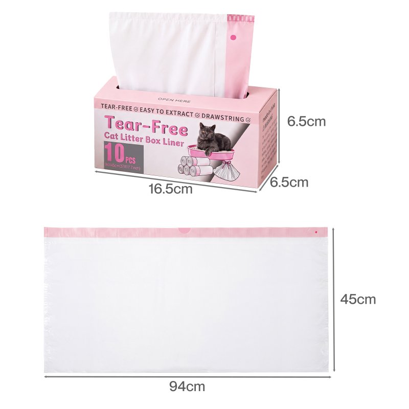 Skylos Cat Litter Bags XL for Standard Trays Heavy Duty Drawstring 30pc Pink