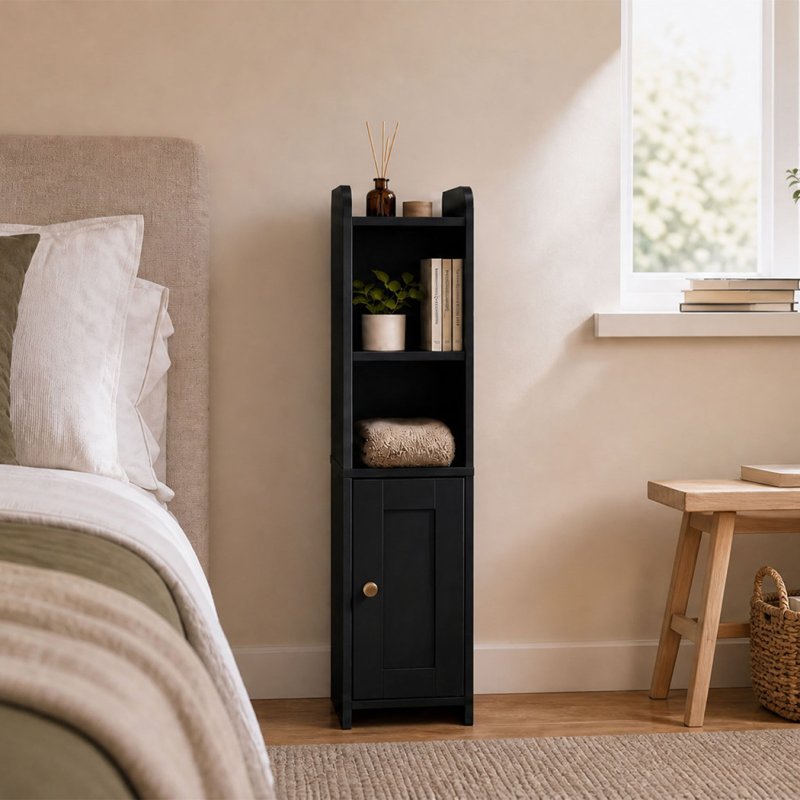 Levede Bathroom Cabinet Slim Corner Storage Adjustable Shelves PB MDF Black