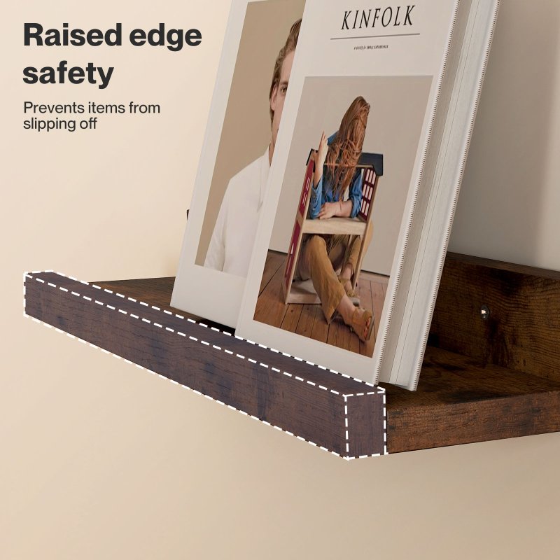 Levede Wall Shelves Set of 3 Floating Shelves High Edges For Living Room Brown