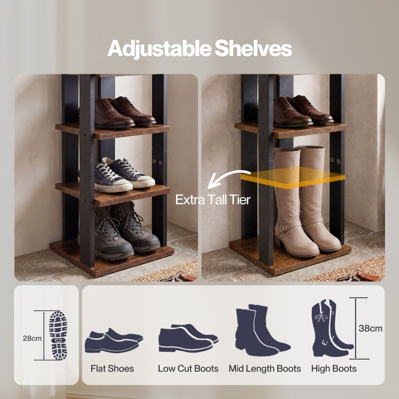 Levede Shoe Rack Storage Organiser 9 Tier Industrial Shoe Shelf Adjustable Brown
