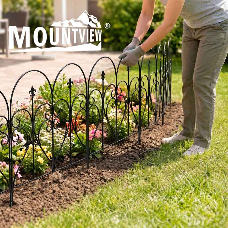 Mountview Fence Dog Fence Outdoor Garden Fence 5Pc Rustproof Steel Yard Black