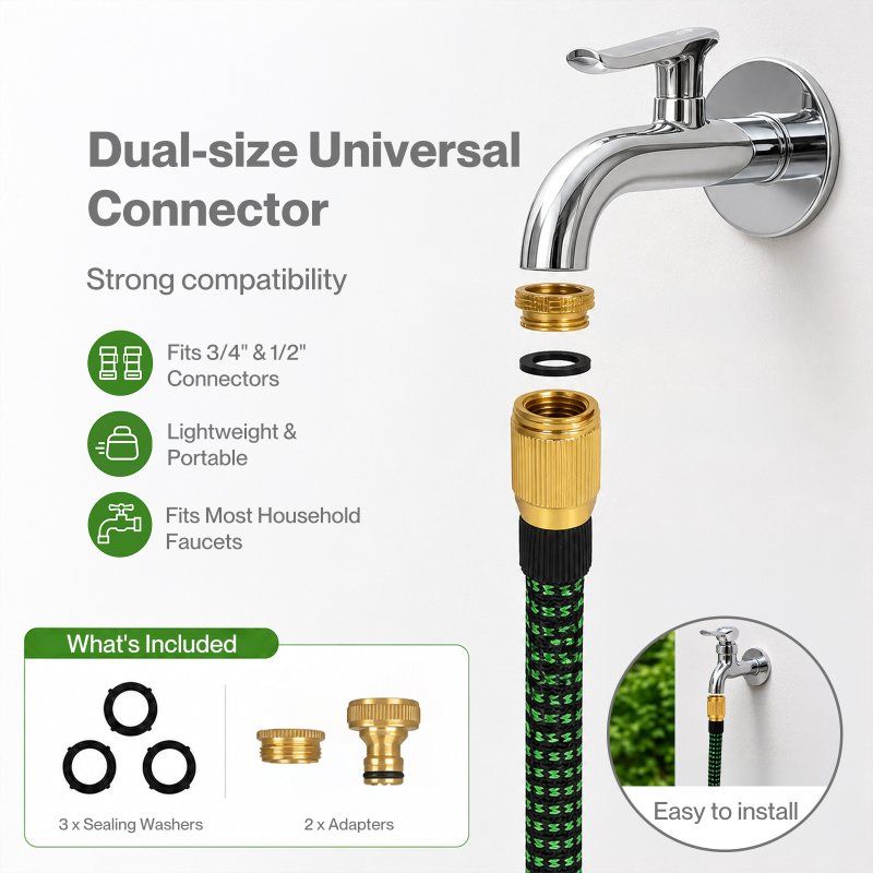 Traderight Expandable Garden Hose 5m to 15m 10-Pattern Nozzle Kink-Free Green