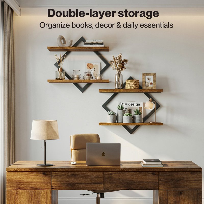 Levede Floating Shelves Hanging Rustic Brown Stylish Wall Storage 2 Set