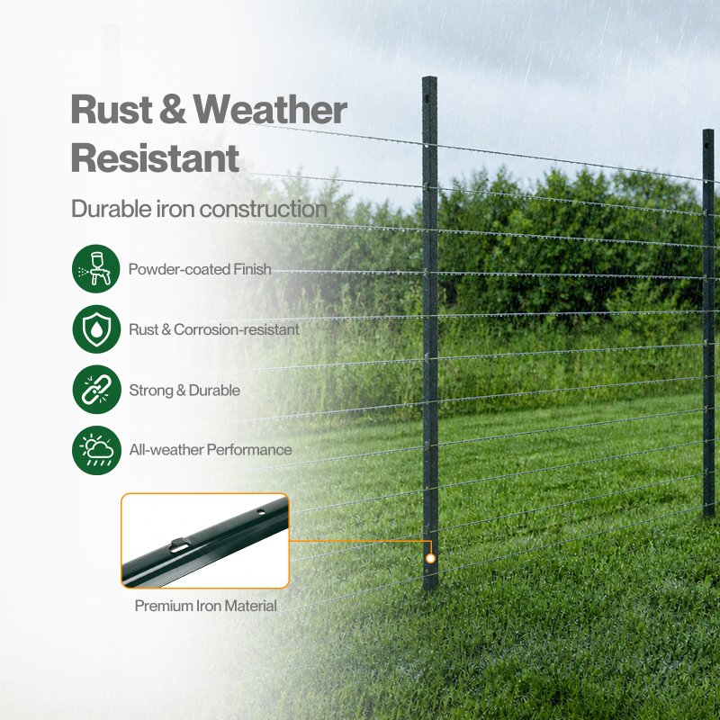 Metal Fence Posts 5Ft 10Pc Set U Shape Powder Coated for Garden Boundary Green