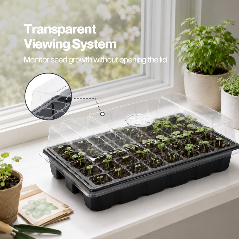 TOQUE Seed Trays 5Pc Clear View With Lids 40 Cell Propagators For Plants Black