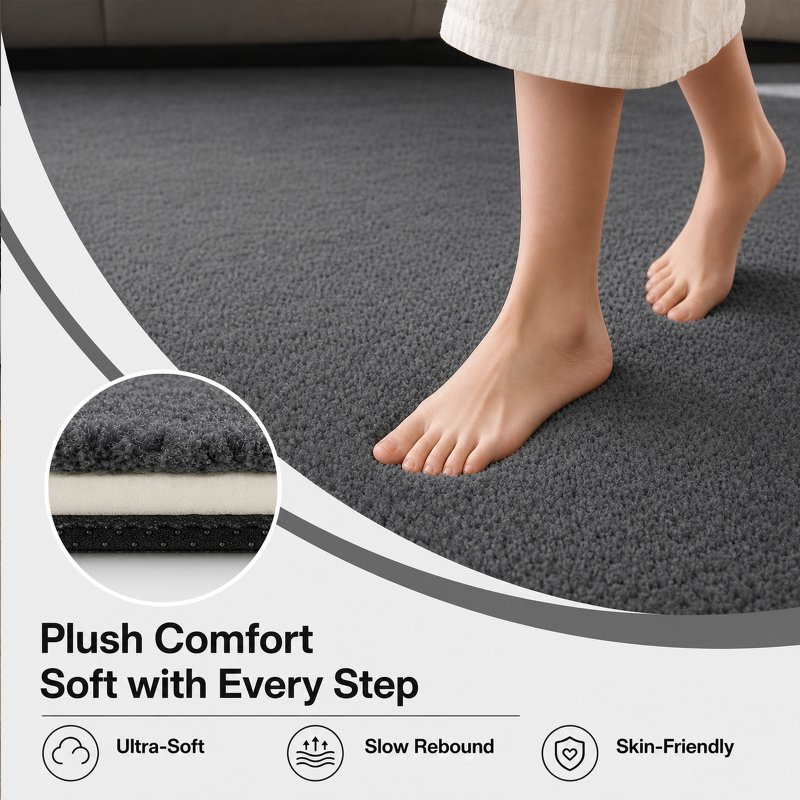 Marlow Rugs Living Room? Faux Wool Carpet Rebound Foam Non Slip Washable Grey