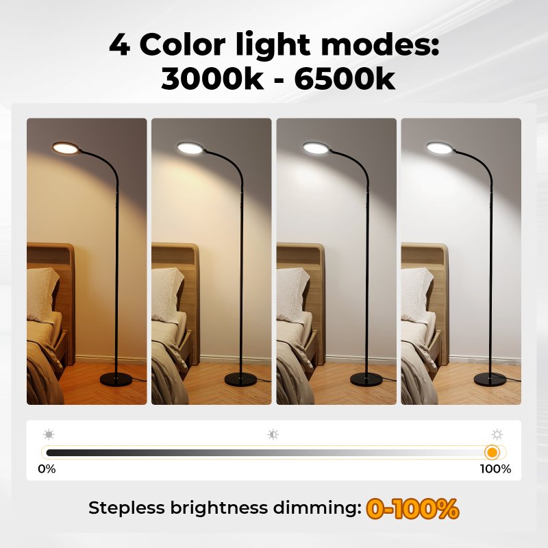 Emitto LED Floor Lamp Dimmable Standard Reading Light Remote Adjustable Angle