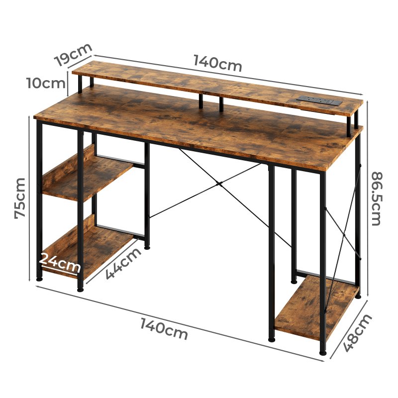 Levede Gaming Desk Computer Table with Monitor Shelf Power Outlets RGB Light