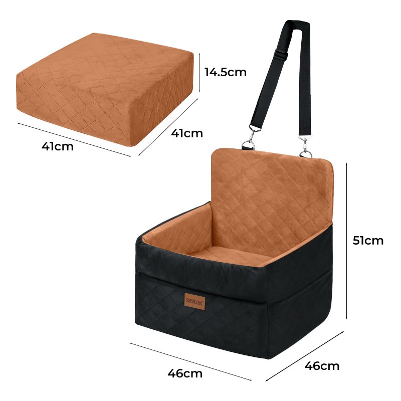 Skylos Dog Booster Car Seat Portable Travel Carrier Bed Basket Pet Puppy Brown