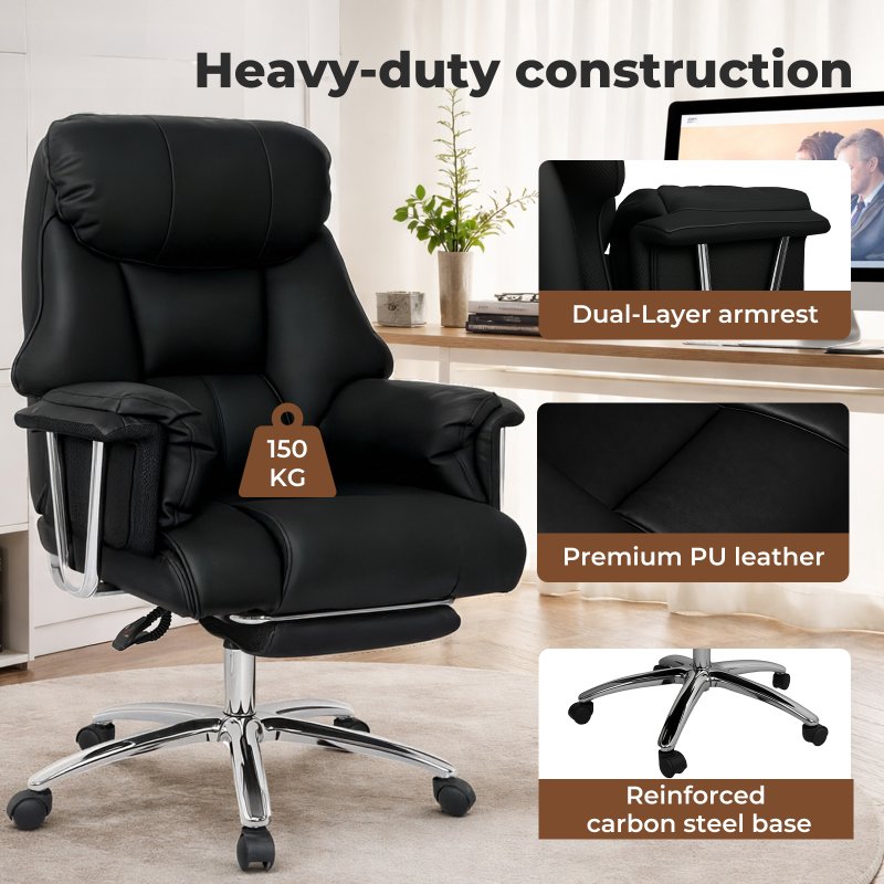 Executive Office Chair Heavy Duty Wide Spring Cushion Recliner Footrest 150kg
