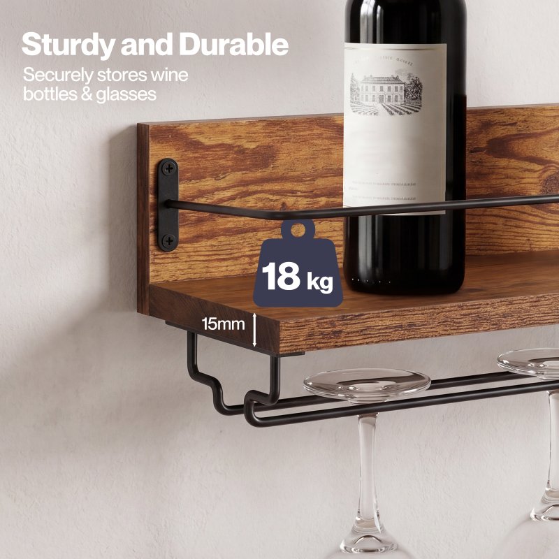Levede Wall Wine Rack With Glass Holder Floating Wine Shelf Home Bar Storage 2PC