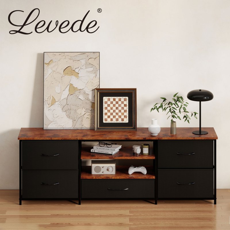 Levede TV Stand Cabinet Entertainment Unit Stand 140cm 5 Drawers Storage Shelves